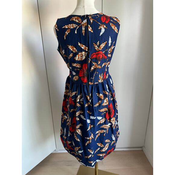 Vintage Handmade Dress Hawaiian hibiscus Print Knee Length Size Small Blue Red - Picture 5 of 9
